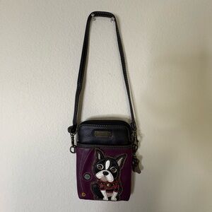 Chala Boston Terrier dog puppy cell phone purse bag. Vegan. Preowned.